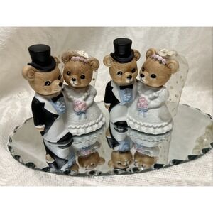 Homco Figurines 2 Teddy Bear Bride & Groom Sets #1424 Porcelain Wedding Decor B2